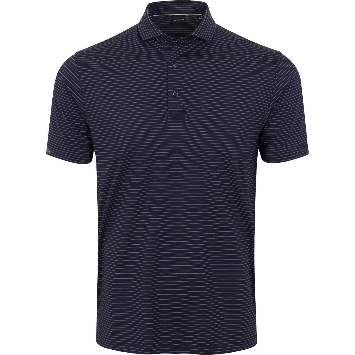 Navy striped polo shirt on a white background