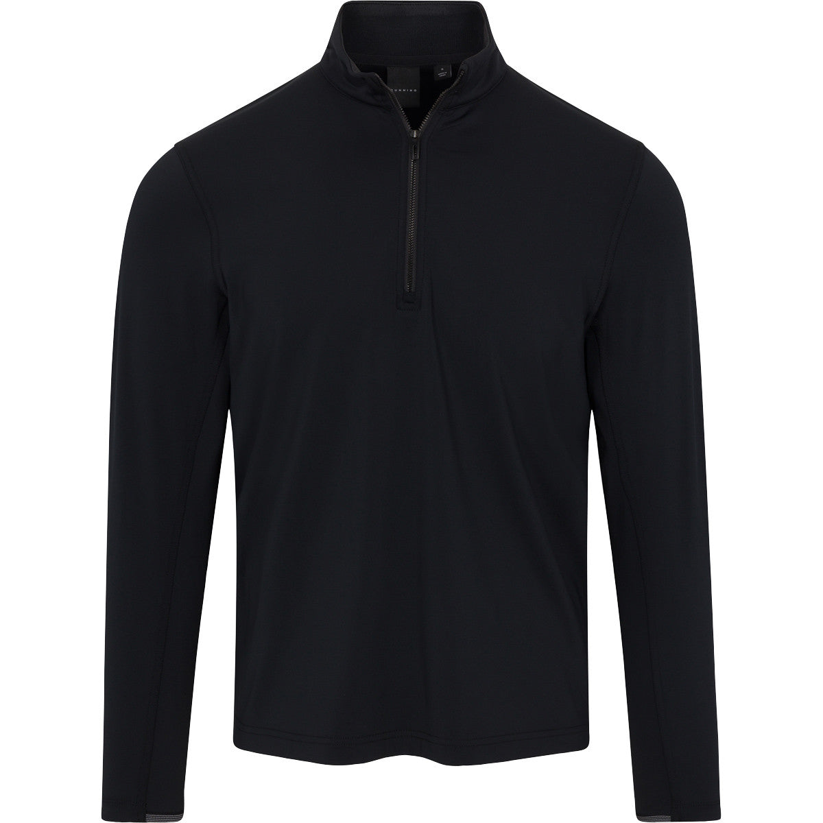 Black long-sleeve pullover with a quarter zip on a white background