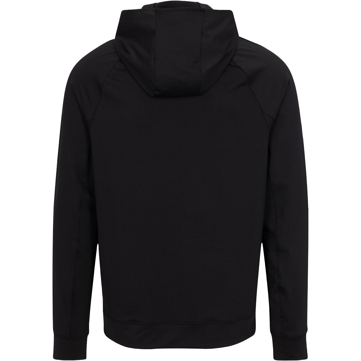 Black hoodie shown from the back on a white background