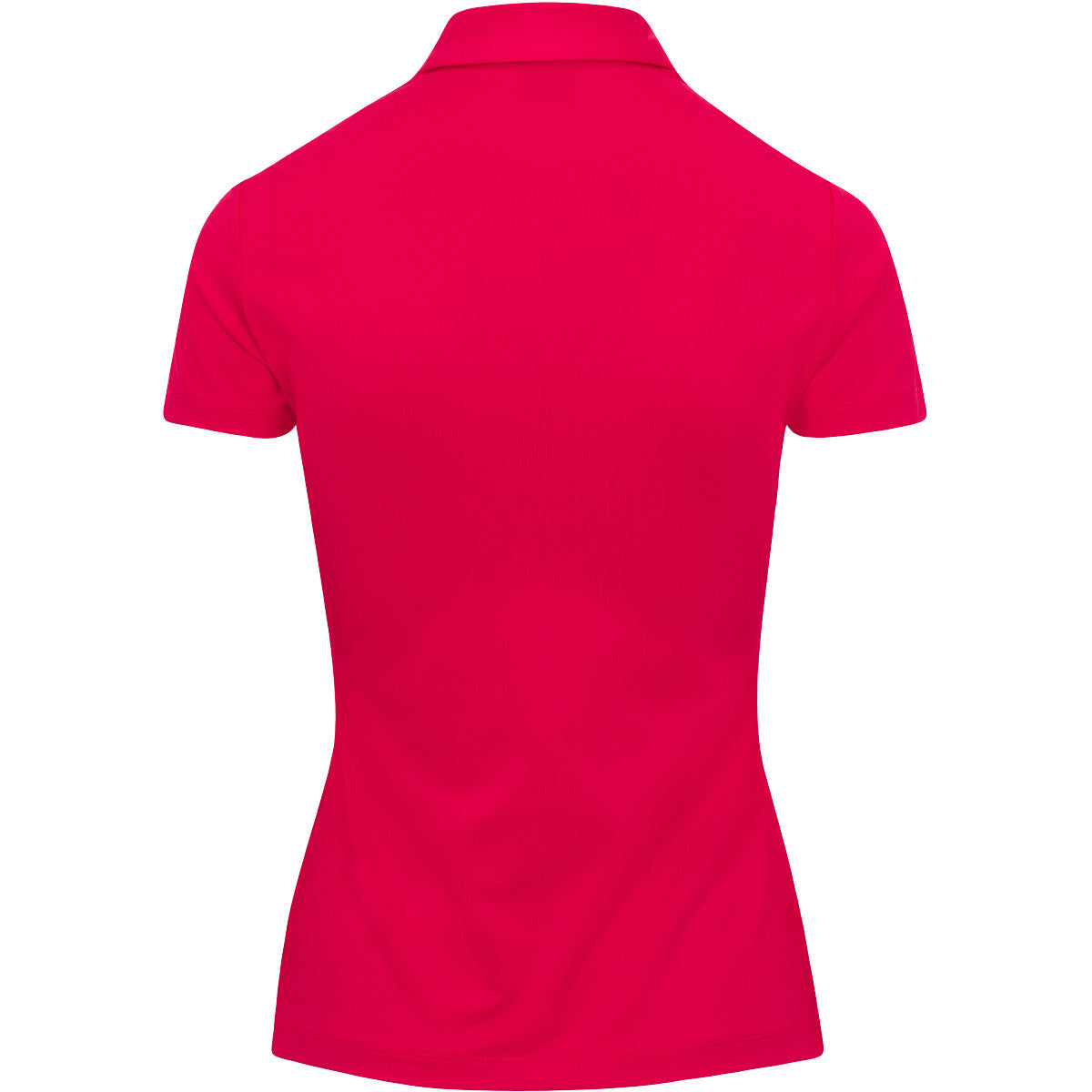Back view of a red polo shirt on a white background