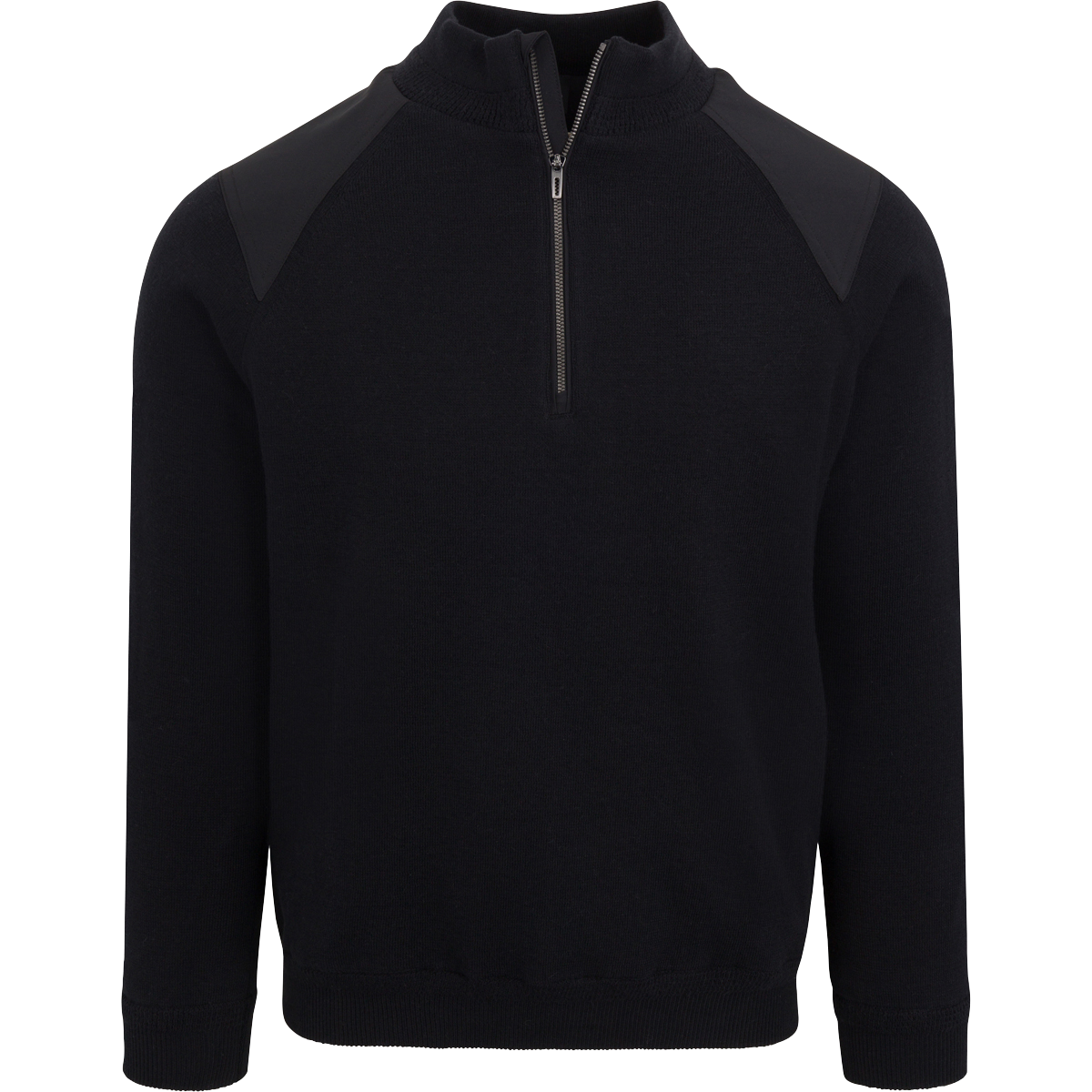 Black pullover with a quarter zip on a white background