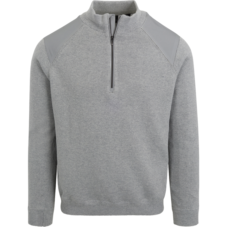 Gray pullover with a quarter zip on a white background