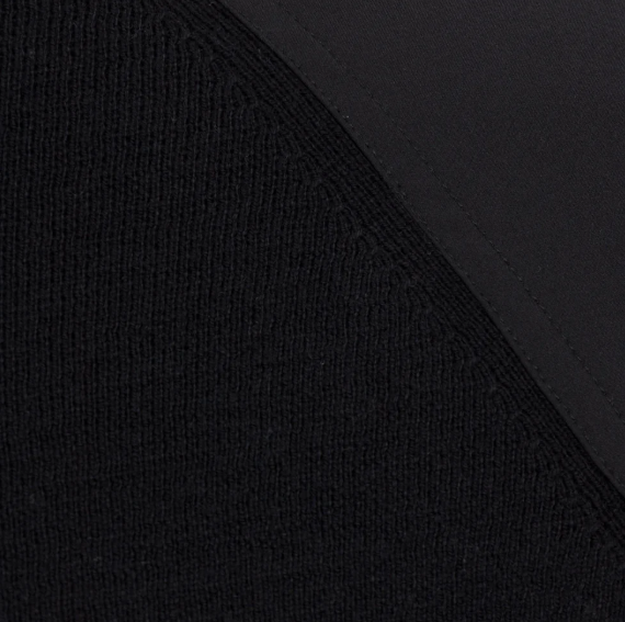 Player Wind Sweater in black, knit fabric and shoulder panel detail