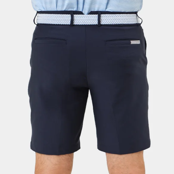 Player Fit Woven 9" Short in halo, back view on model