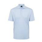 Helsby Pinstripe Jersey Performance Polo in Cashmere Blue with white pinstripes, front view