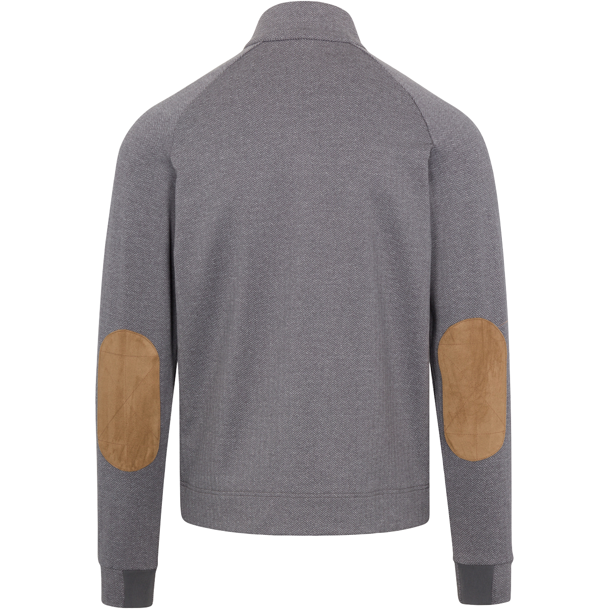 Gray jacket with brown elbow patches on a white background