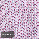 Siegel Jersey Performance Polo burgundy and light blue geometric print with Dunning label, close-up