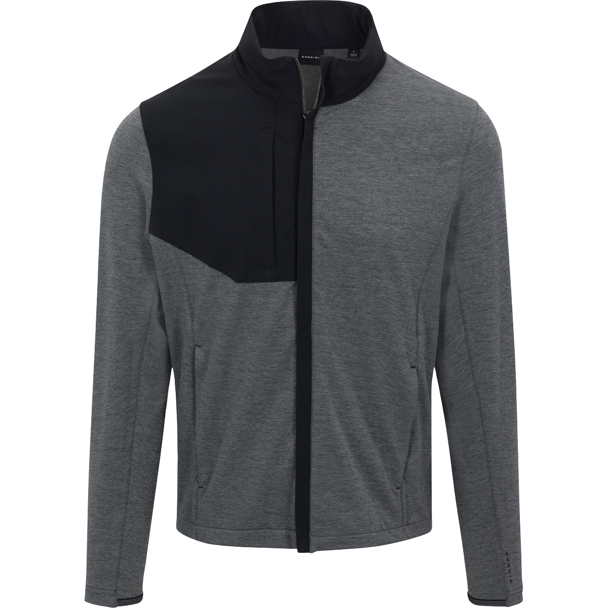 Gray and black jacket with a zipper on a white background