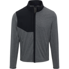 Gray and black jacket with a zipper on a white background