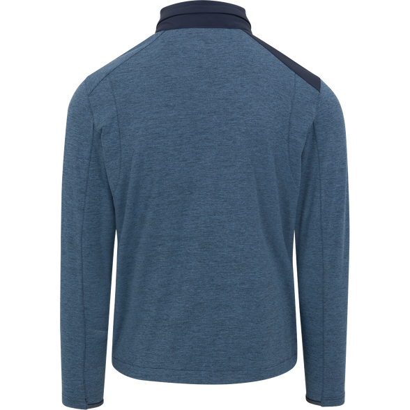 Blue pullover with a quarter zip on a white background