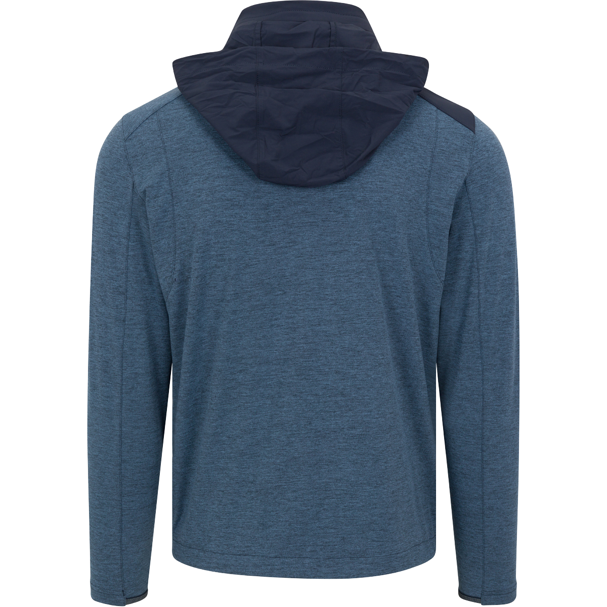 Blue hoodie with a dark hood on a white background