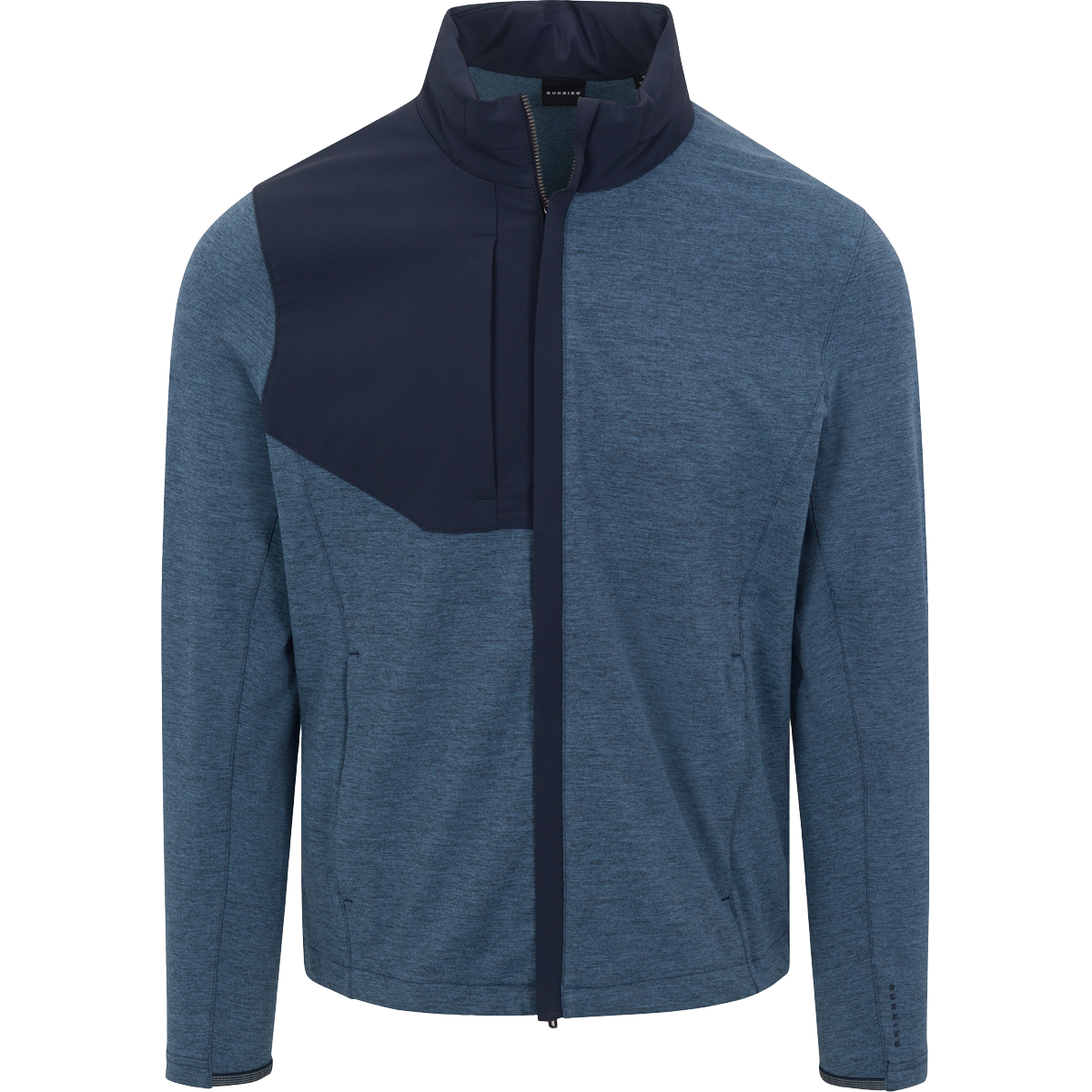 Blue jacket with a contrasting dark blue collar on a white background