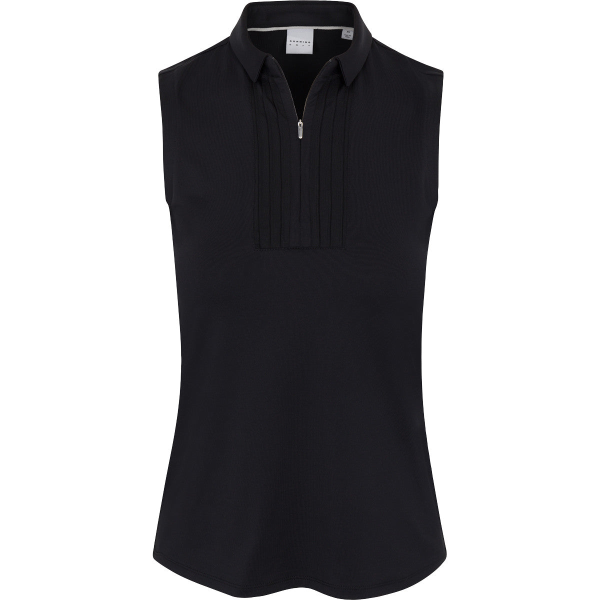 Black sleeveless blouse with a zipper on a white background