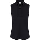 Black sleeveless blouse with a zipper on a white background