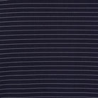 Close-up of navy blue fabric with thin white stripes