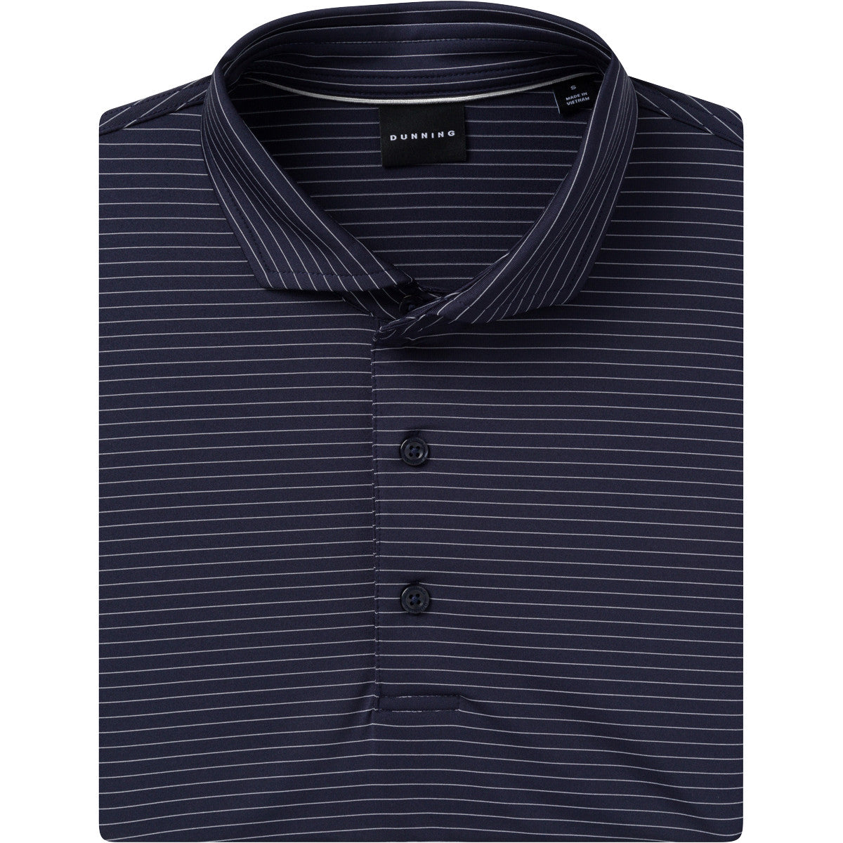 Navy striped polo shirt on a white background