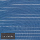 Close-up of a blue striped fabric with a Dunning label.