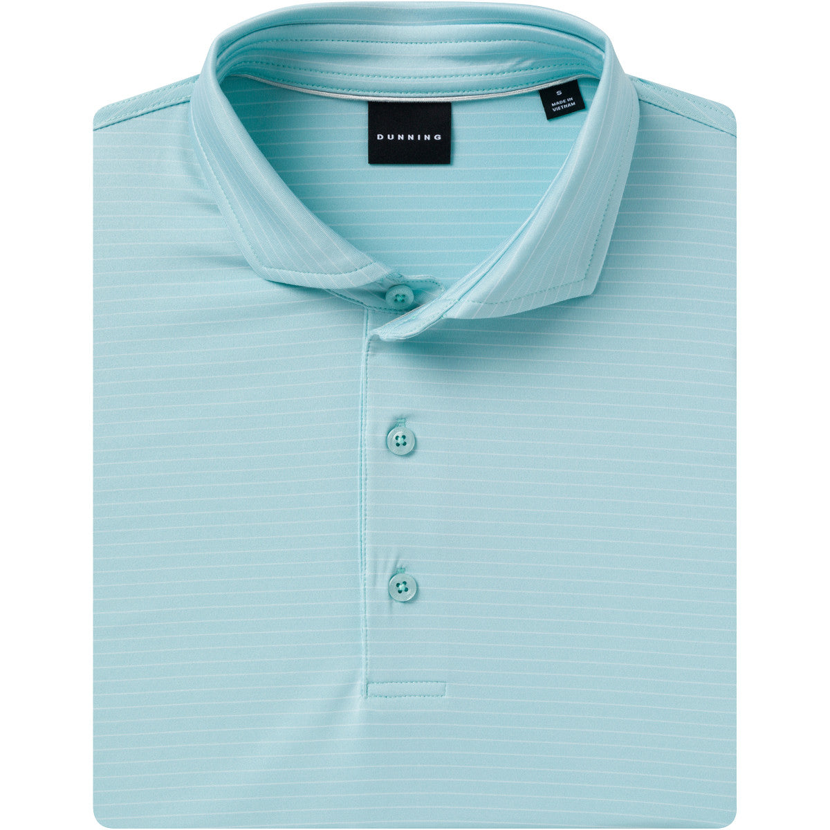 Light blue striped polo shirt with a collar on a white background
