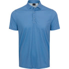 Blue polo shirt with a subtle pattern on a white background