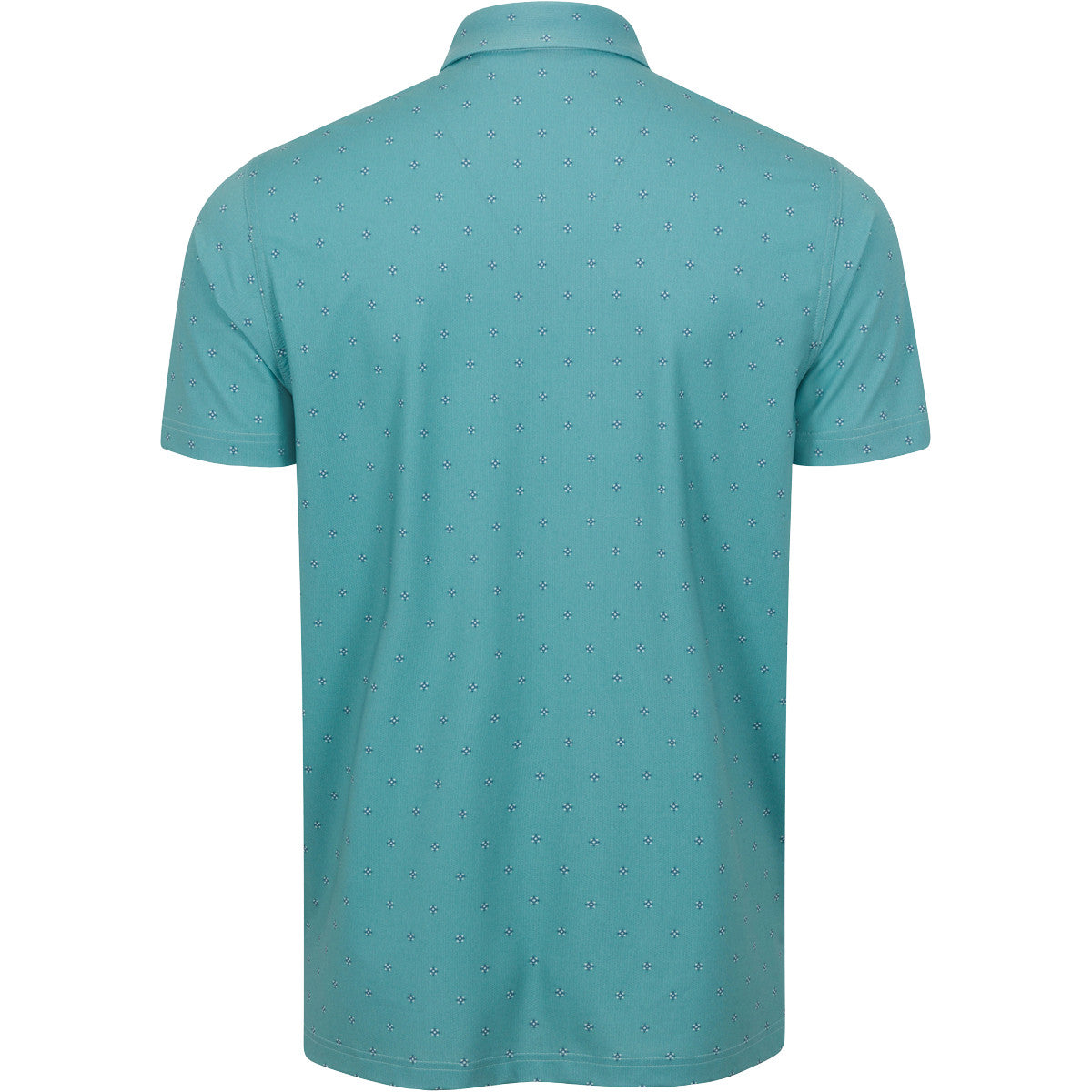 Teal polo shirt with a subtle pattern on a white background