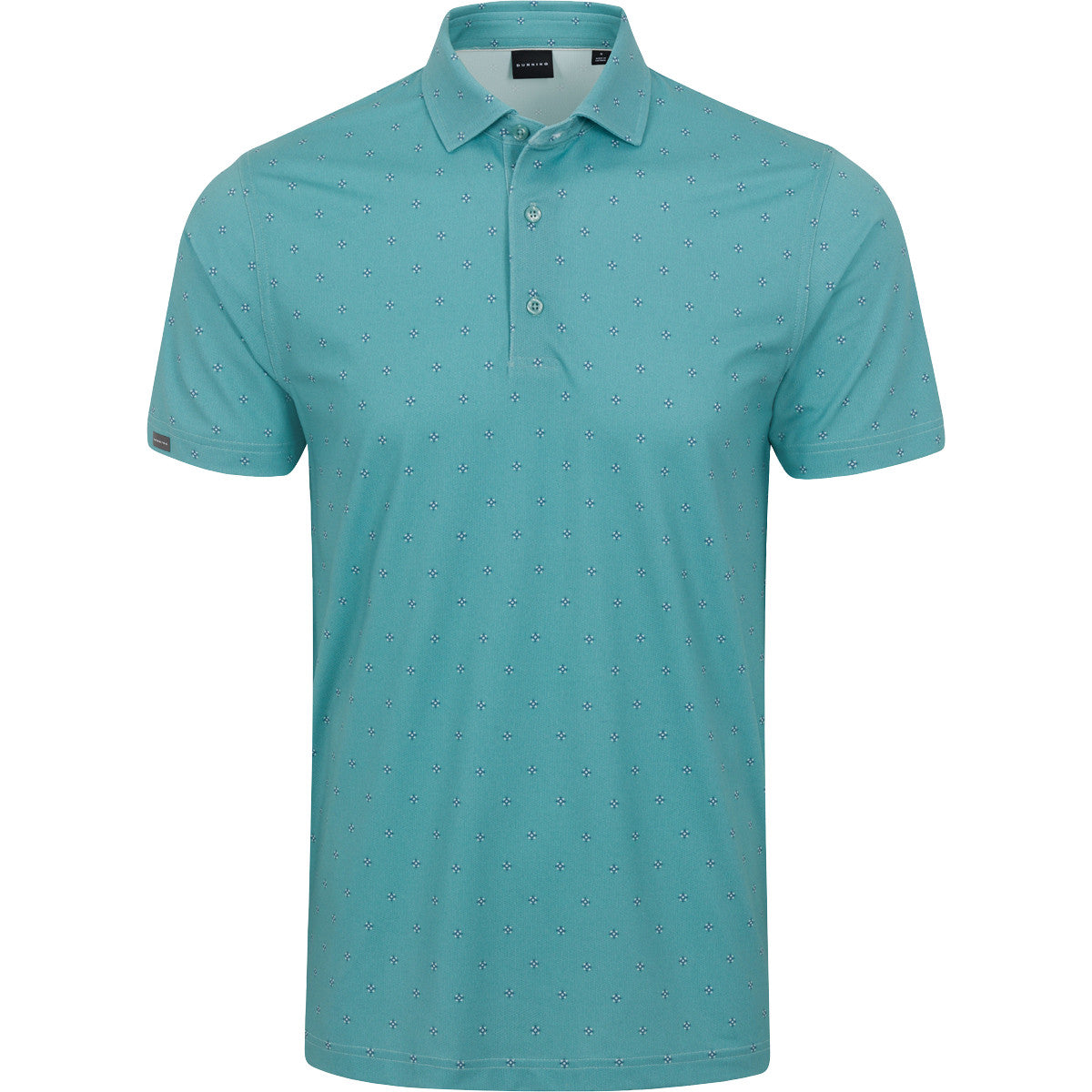 Teal polo shirt with a subtle pattern on a white background
