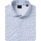 White shirt with blue floral pattern on a white background