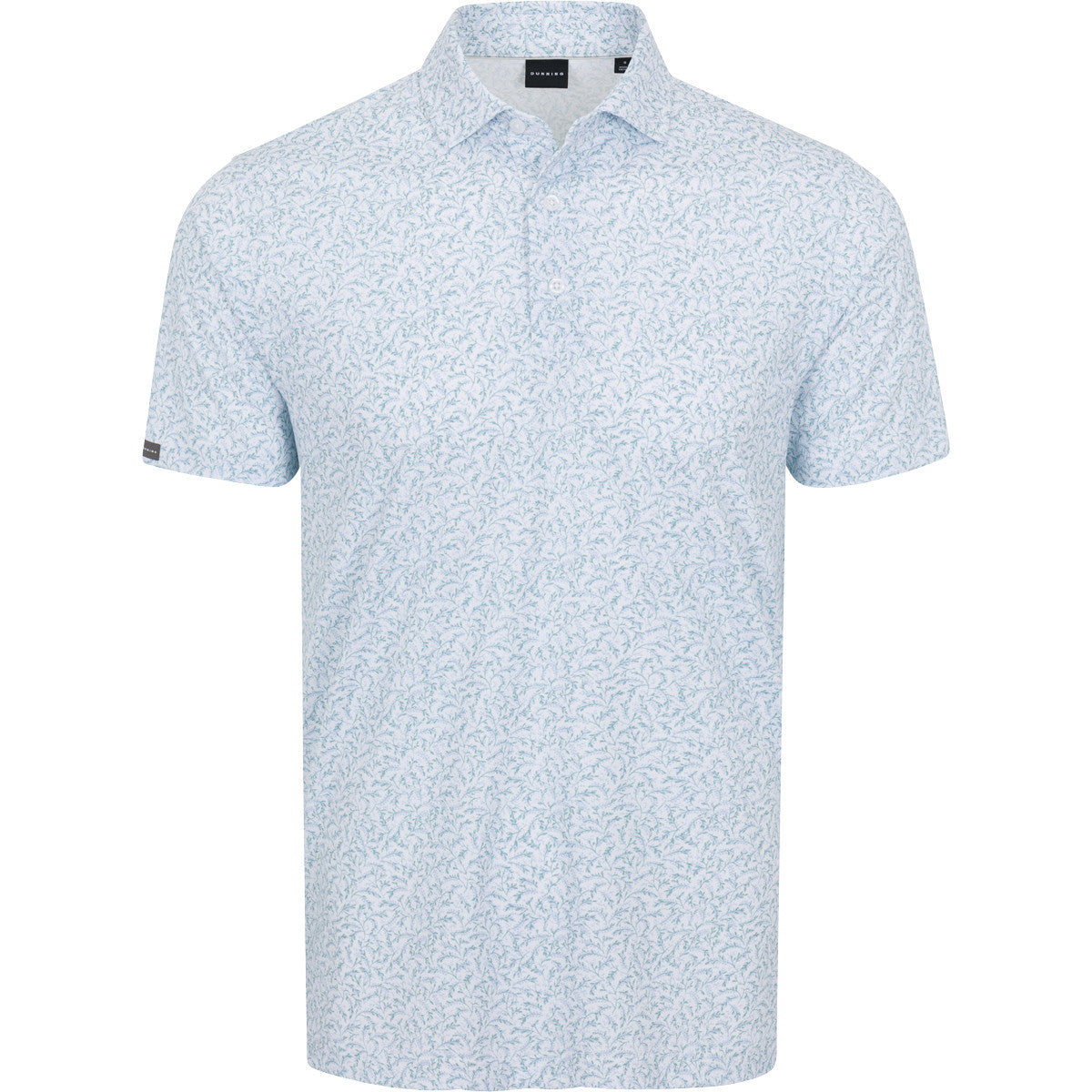 Light blue patterned short-sleeve shirt on a white background