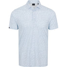 Light blue patterned short-sleeve shirt on a white background