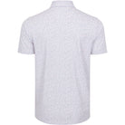 Back view of a light gray patterned polo shirt on a white background