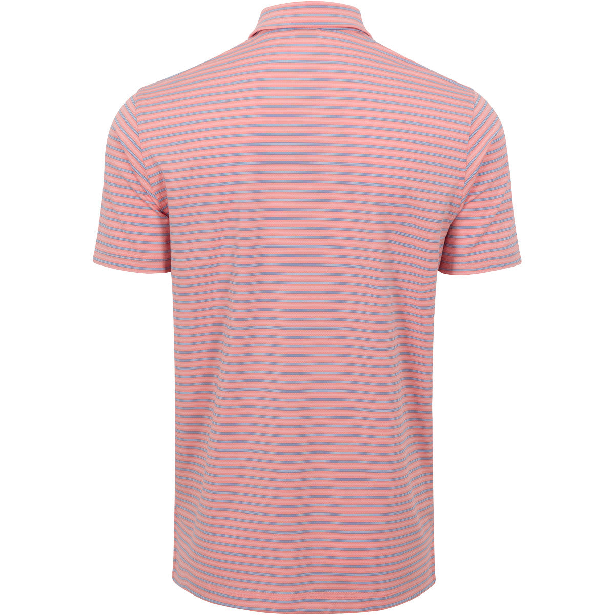Pink and white striped polo shirt on a white background