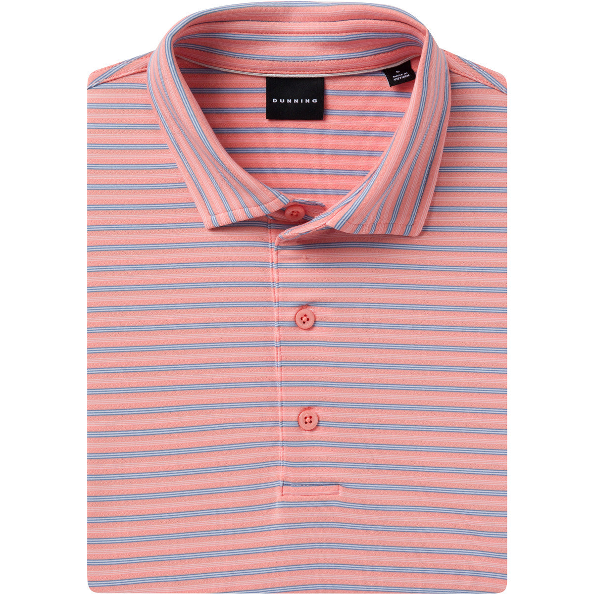 Pink and blue striped polo shirt on a white background