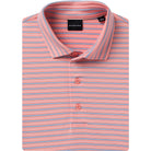 Pink and blue striped polo shirt on a white background