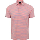 Pink and white striped polo shirt on a white background