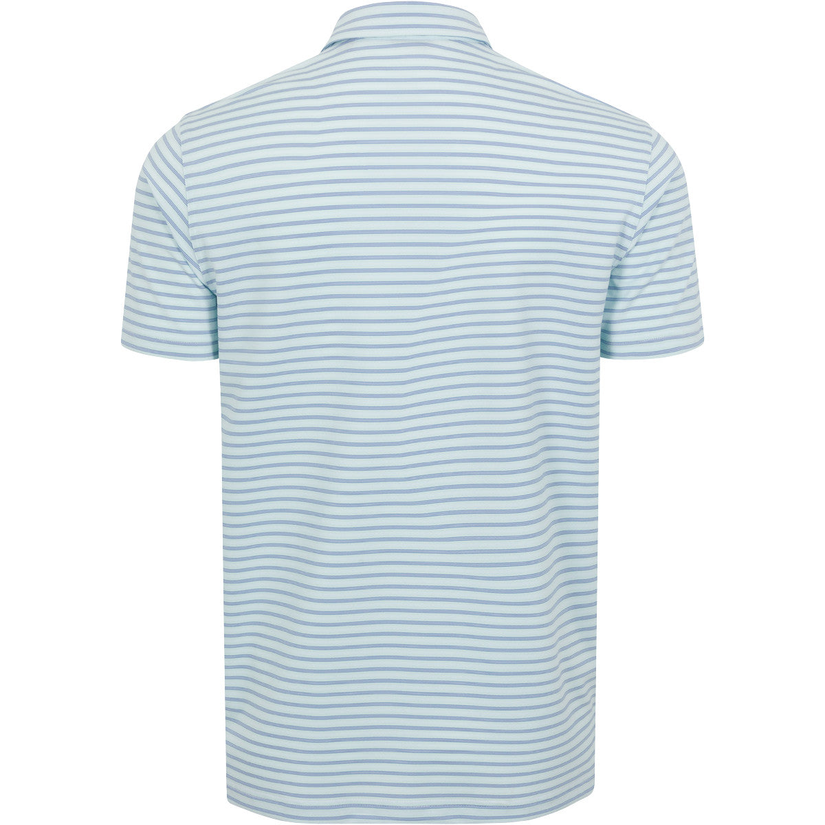 Light blue and white striped polo shirt on a white background