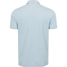 Light blue and white striped polo shirt on a white background