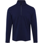 Navy blue long-sleeve pullover with a quarter zip on a white background