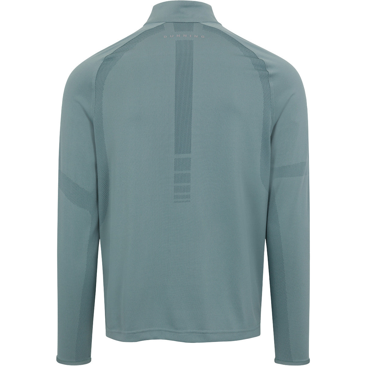 Back view of a gray long-sleeve athletic shirt on a white background