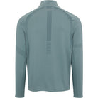 Back view of a gray long-sleeve athletic shirt on a white background