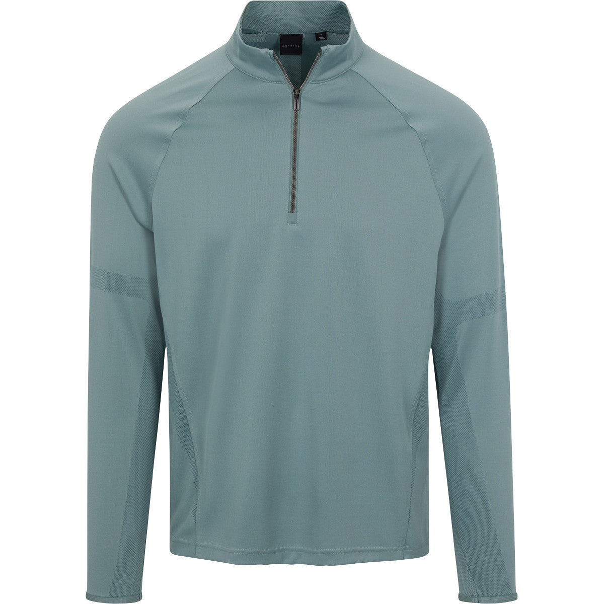 Light blue long-sleeve pullover with a zipper on a white background