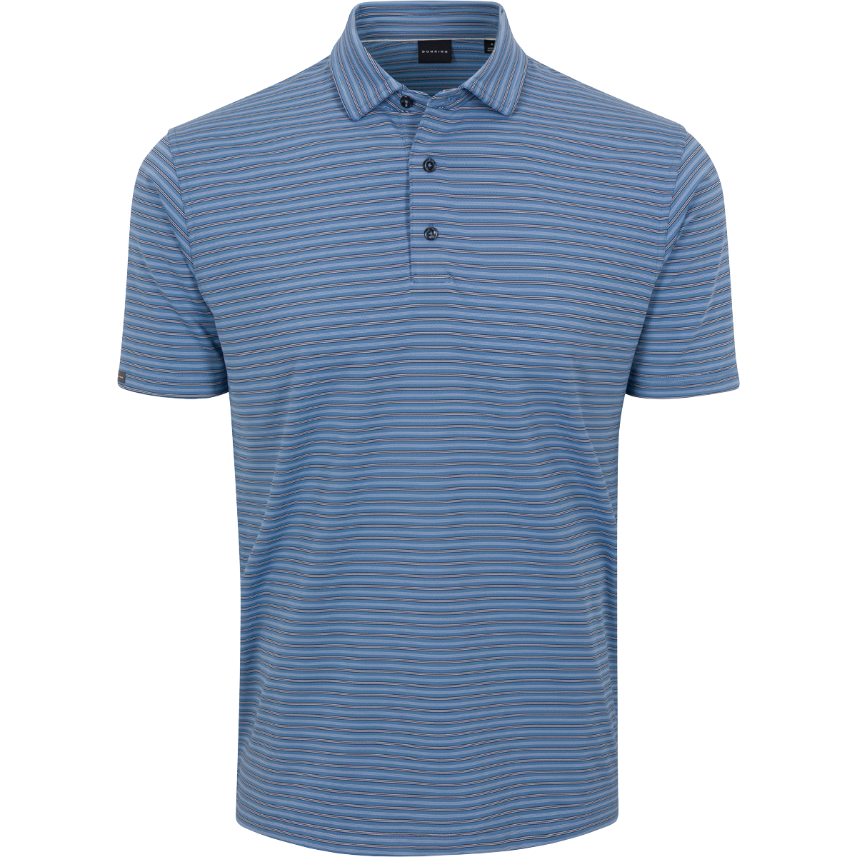 Blue striped polo shirt on a white background