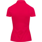 Back view of a red polo shirt on a white background