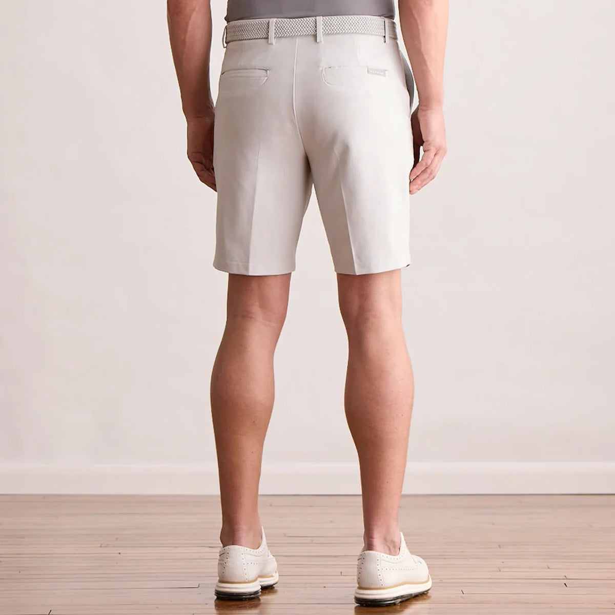 Player Fit Woven 9" Short in microchip, back view on model