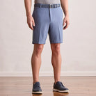Player Fit Woven 9" Short in vintage indigo, front view on model
